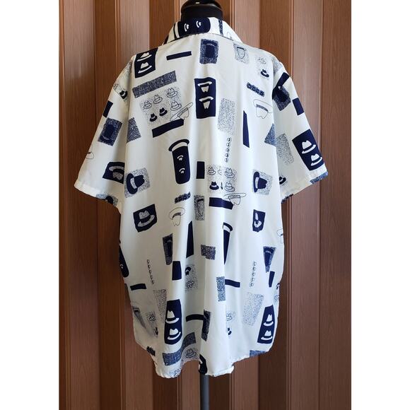 Truffles size XL cream & blue button up blouse - Picture 4 of 5